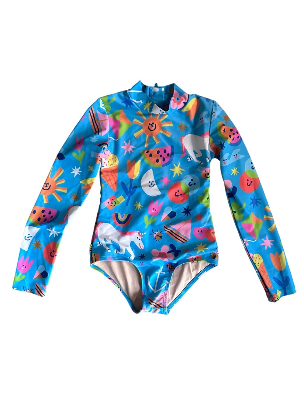 Mott 50 Mini Kelly Girls Long Sleeve One Piece Swimsuit Rainbows Unicorns Size 6